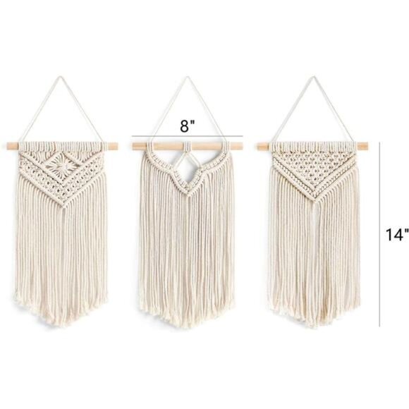 Small Macrame Wall Hanging 3 Pack Boho Art Woven Wall Decor Home Chic Decoration - Picture 7 of 8